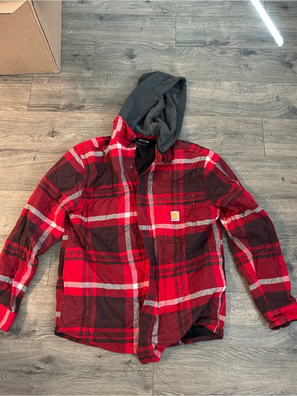Carhartt Rugged Flex Relaxed Fit Jacket in Black and Red Plaid